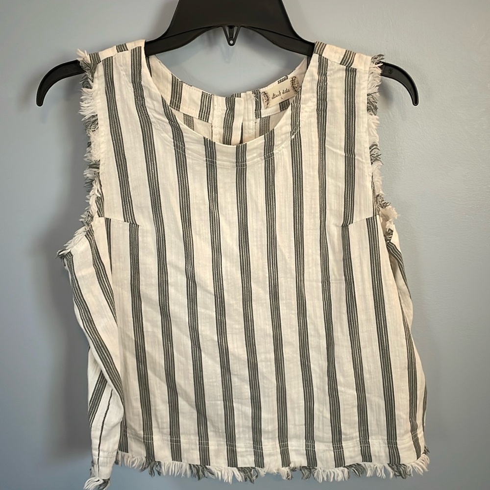 Altar’d state green and cream stripe fringed tank button back size large